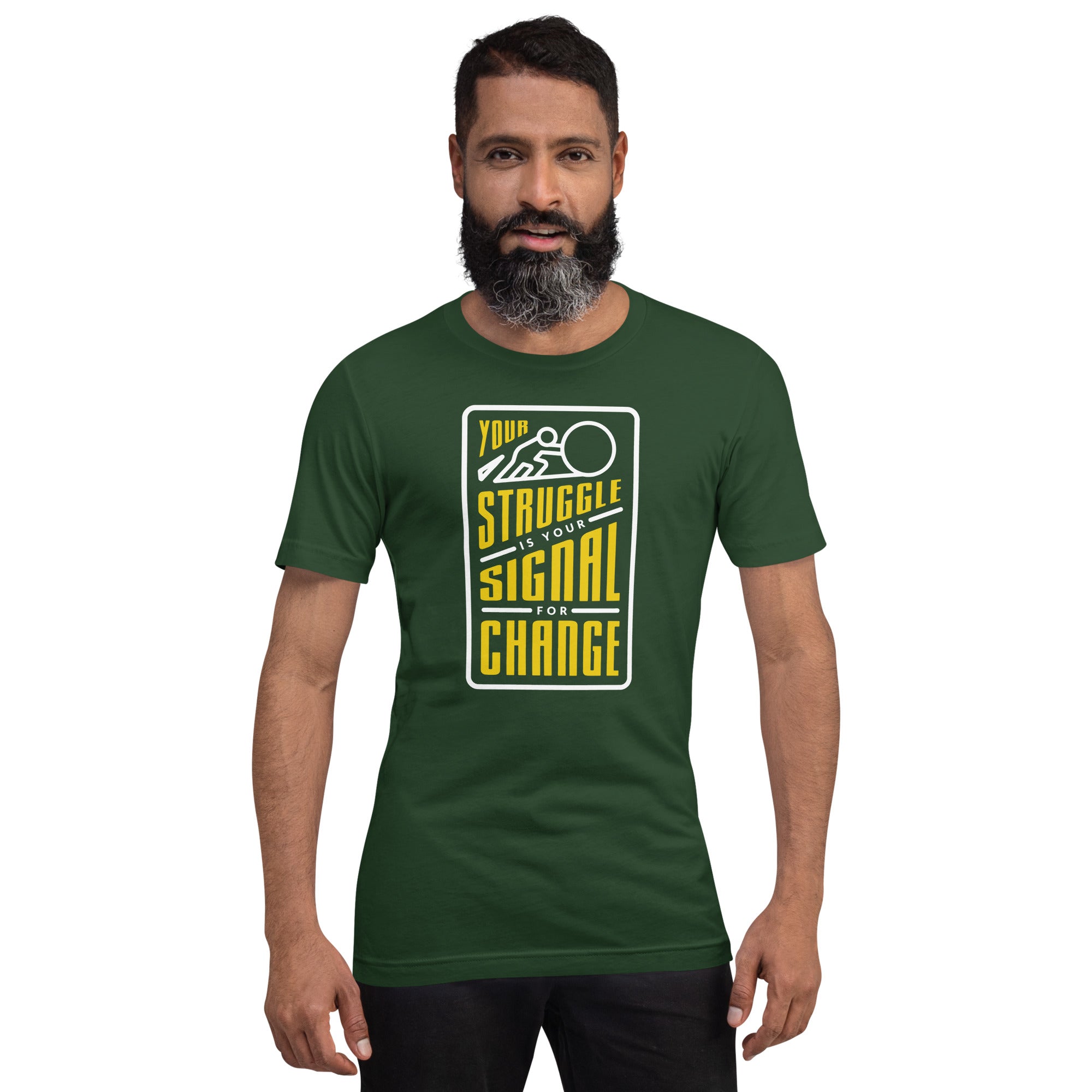 Your Struggle is Your Signal For Change | Short-Sleeve Unisex T-Shirt | Black & Yellow