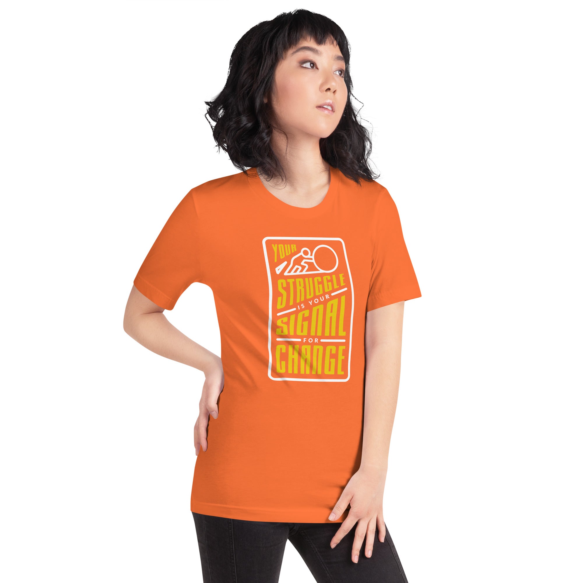 Your Struggle is Your Signal For Change | Short-Sleeve Unisex T-Shirt | Black & Yellow
